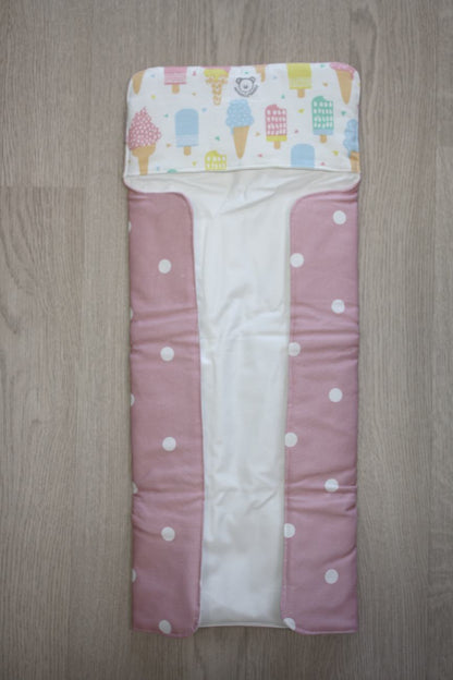 Fasciatoio da viaggio pieghevole con portapannolini – Rosa pois – interno bianco