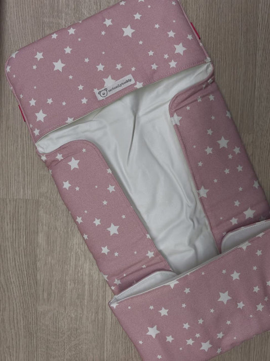 Fasciatoio da viaggio pieghevole con portapannolini – Rosa stelline - interno bianchi