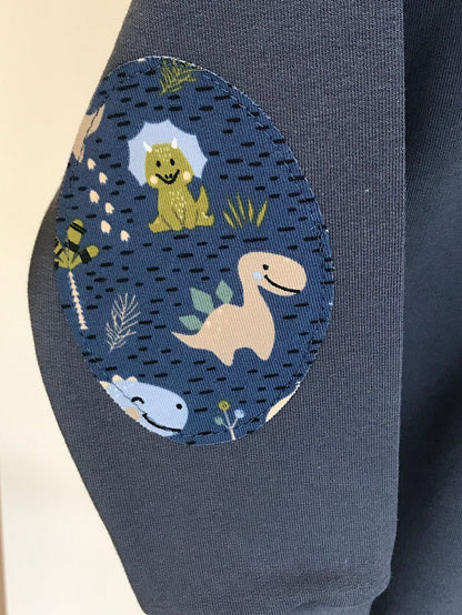 Felpa blu avio con toppe con stampa dinosauri - taglia 2-3 anni