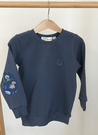 Felpa blu avio con toppe con stampa dinosauri - taglia 2-3 anni