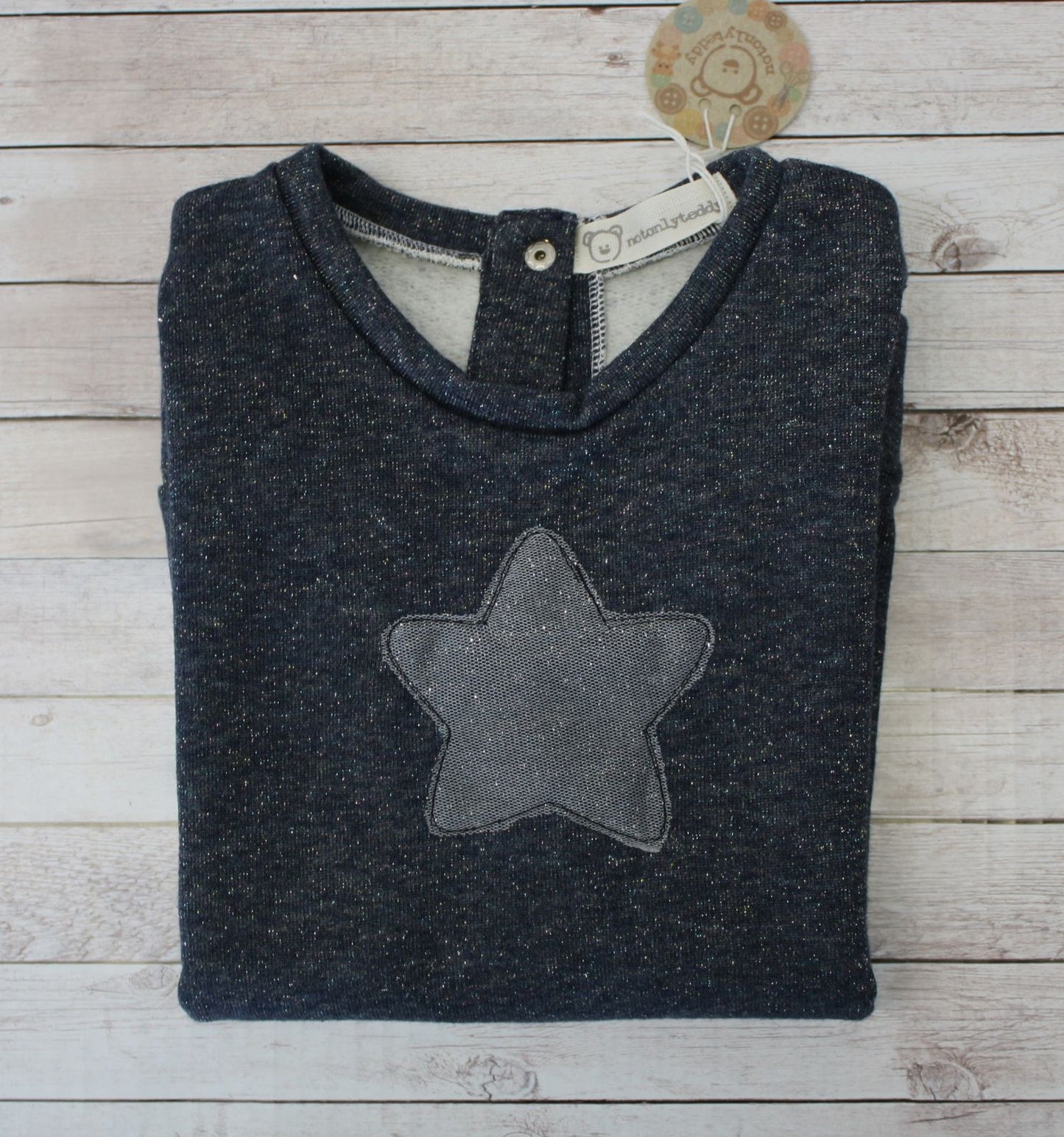 Felpa blu glitterata con stella in tulle