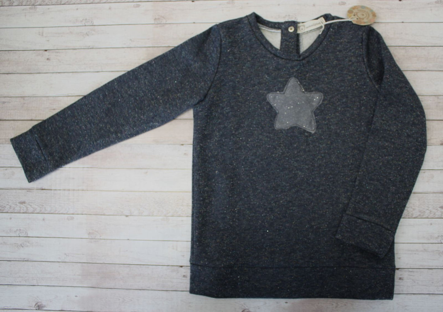 Felpa blu glitterata con stella in tulle