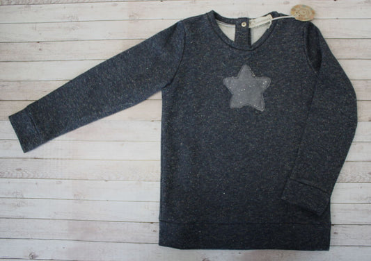 Felpa blu glitterata con stella in tulle