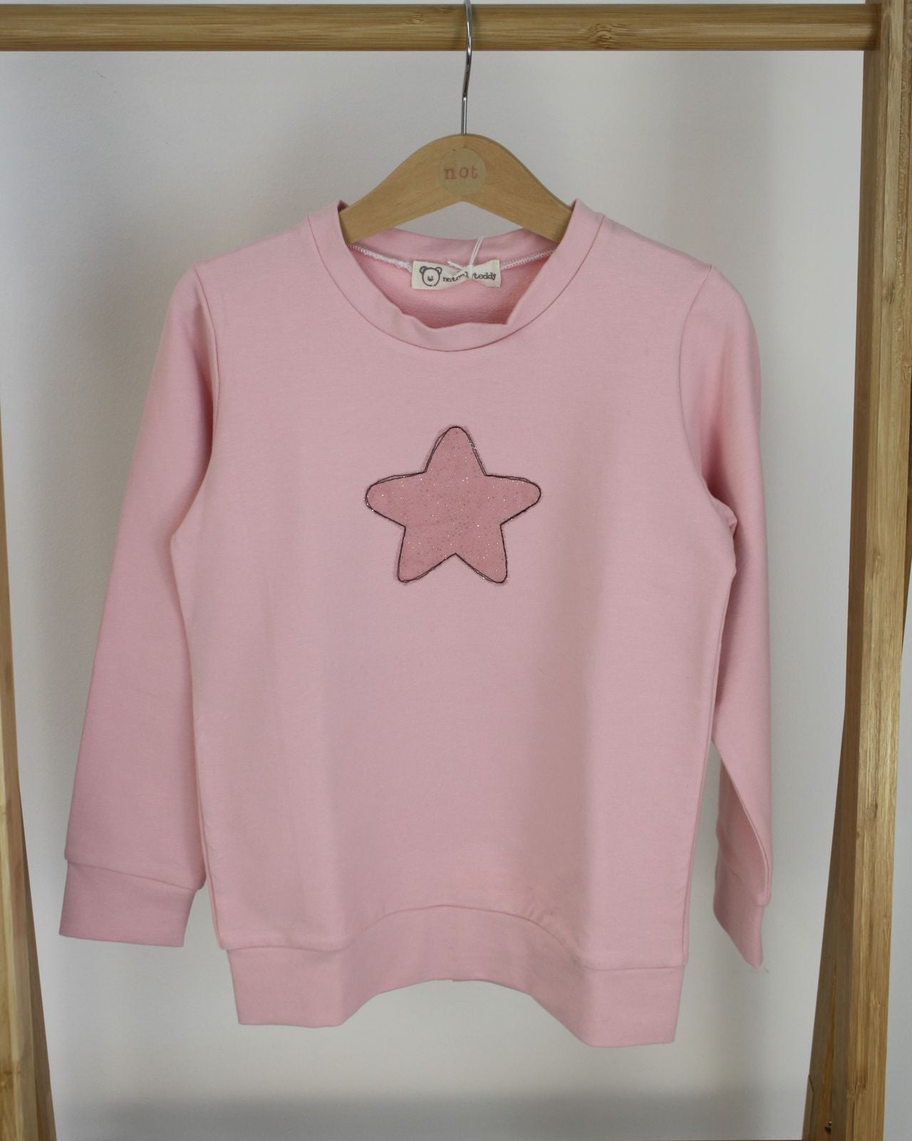 Felpa garzata rosa con stella in tulle rosa glitter