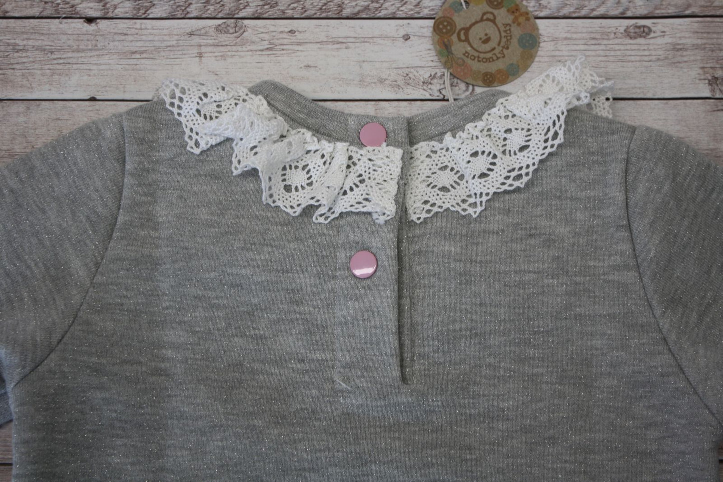 Felpa grigia glitterata con colletto di pizzo e Ballerina - taglia 3-4 anni