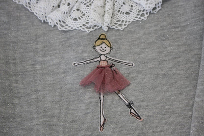 Felpa grigia glitterata con colletto di pizzo e Ballerina - taglia 3-4 anni