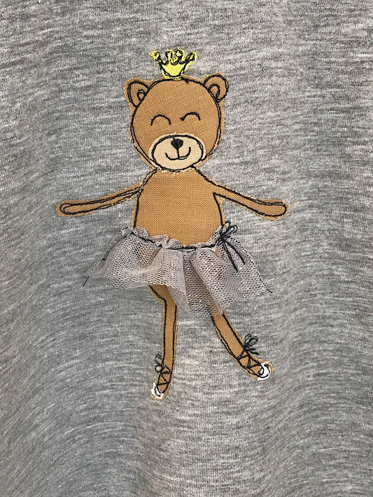 Felpa grigia con colletto di pizzo e Orsetta ballerina - taglia 4-5 anni