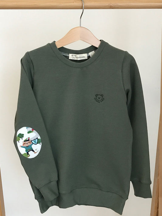 Felpa verde militare con toppe con stampa Robin Hood - taglia 5-6 anni