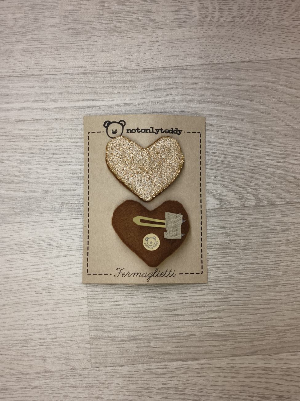 Fermaglietti per bimba a forma di cuore - Maglina glitter oro