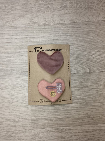 Fermaglietti per bimba a forma di cuore - Velluto (vari colori)