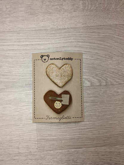 Fermaglietti per bimba piccoli a forma di cuore - Maglina glitter oro
