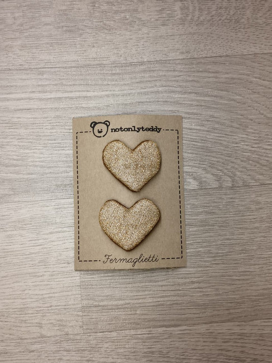 Fermaglietti per bimba piccoli a forma di cuore - Maglina glitter oro