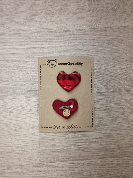 Fermaglietti per bimba a forma di cuore - versione piccolissima - Tartan rosso
