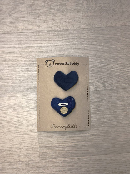 Fermaglietti per bimba a forma di cuore - versione piccolissima - Velluto in varie varianti colore