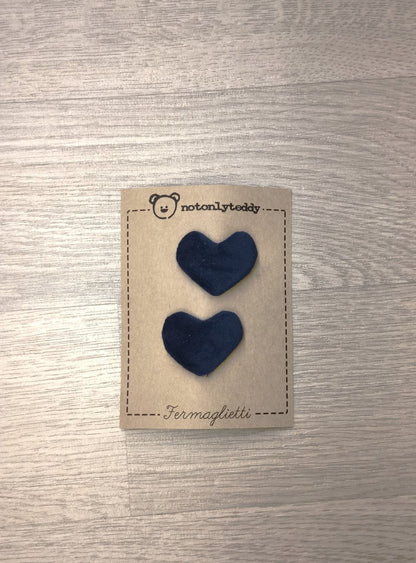 Fermaglietti per bimba a forma di cuore - versione piccolissima - Velluto in varie varianti colore