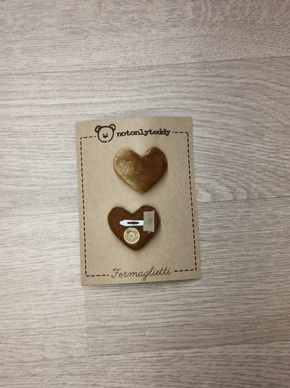 Fermaglietti per bimba a forma di cuore - versione piccolissima - Velluto in varie varianti colore