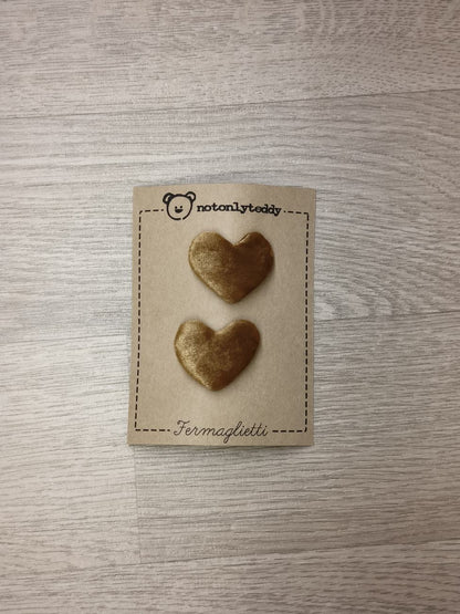 Fermaglietti per bimba a forma di cuore - versione piccolissima - Velluto in varie varianti colore