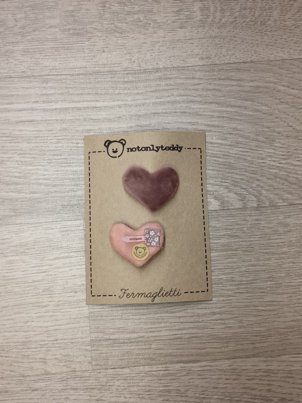 Fermaglietti per bimba a forma di cuore - versione piccolissima - Velluto in varie varianti colore