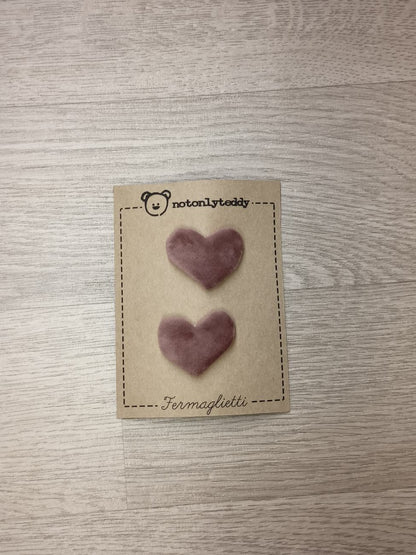 Fermaglietti per bimba a forma di cuore - versione piccolissima - Velluto in varie varianti colore