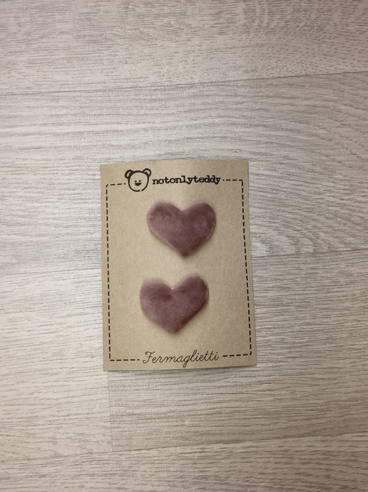Fermaglietti per bimba a forma di cuore - versione piccolissima - Velluto in varie varianti colore