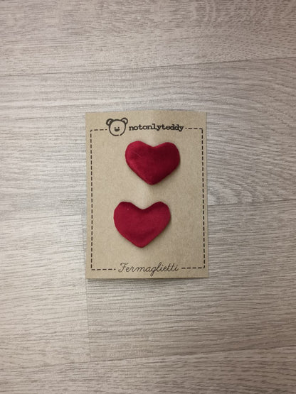 Fermaglietti per bimba a forma di cuore - versione piccolissima - Velluto in varie varianti colore