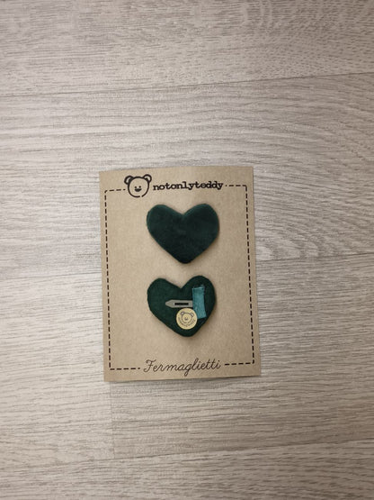 Fermaglietti per bimba a forma di cuore - versione piccolissima - Velluto in varie varianti colore