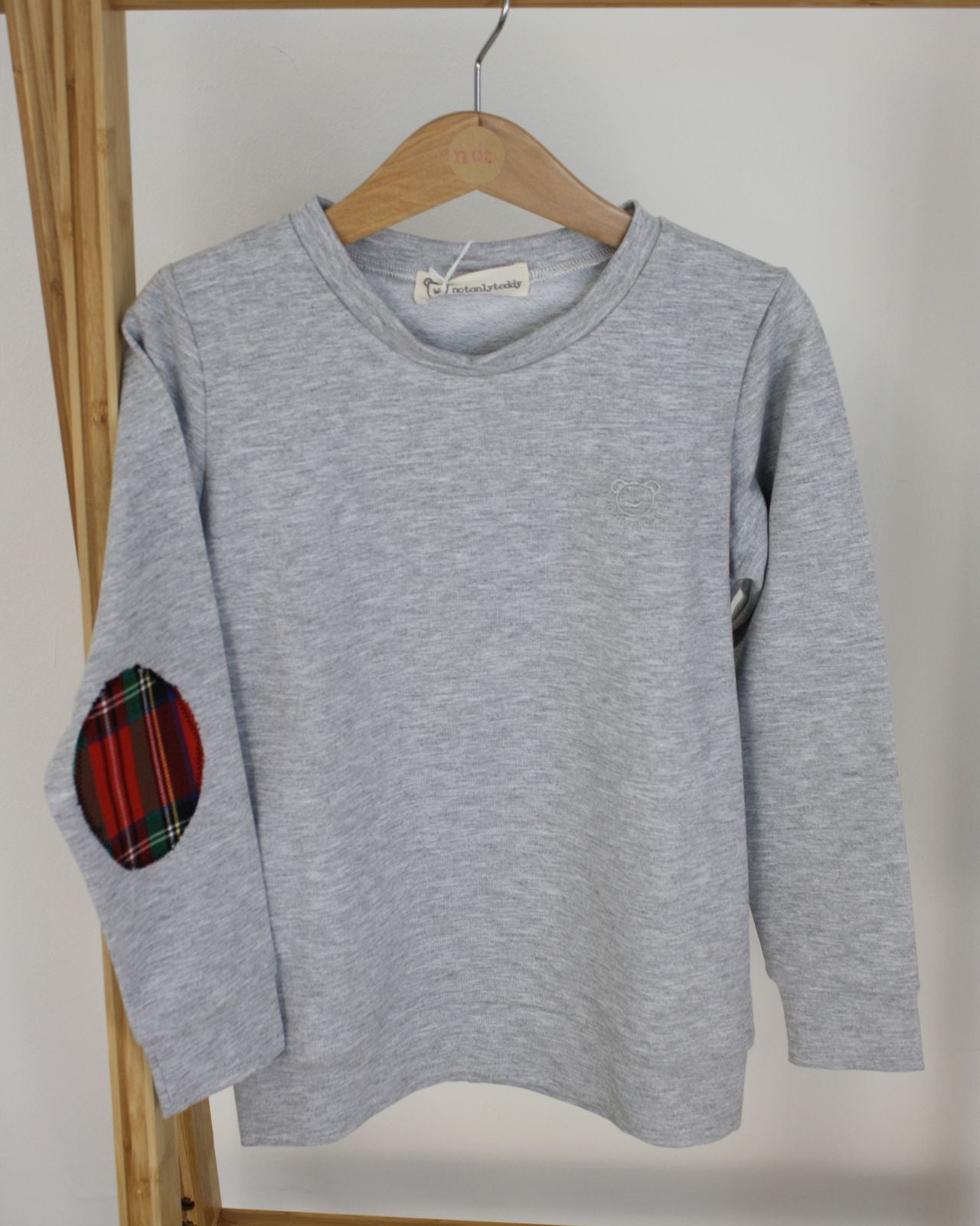 Felpa grigia con toppe scozzesi - taglia 4-5 anni