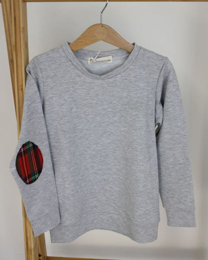 Felpa grigia con toppe scozzesi - taglia 4-5 anni