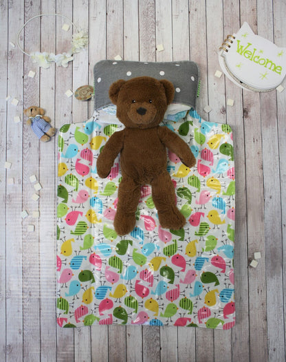 Fasciatoio portatile - Portapannolini grigio a pois con interno cerato a fantasia di uccellini - personalizzabile