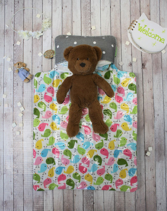 Fasciatoio portatile - Portapannolini grigio a pois con interno cerato a fantasia di uccellini - personalizzabile