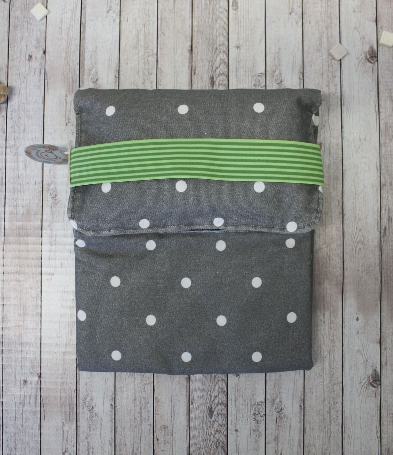 Fasciatoio portatile - Portapannolini grigio a pois con interno cerato a fantasia di uccellini - personalizzabile