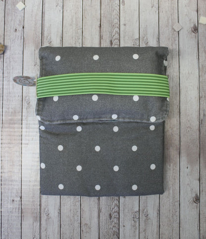 Fasciatoio portatile - Portapannolini grigio a pois con interno cerato a fantasia di uccellini - personalizzabile