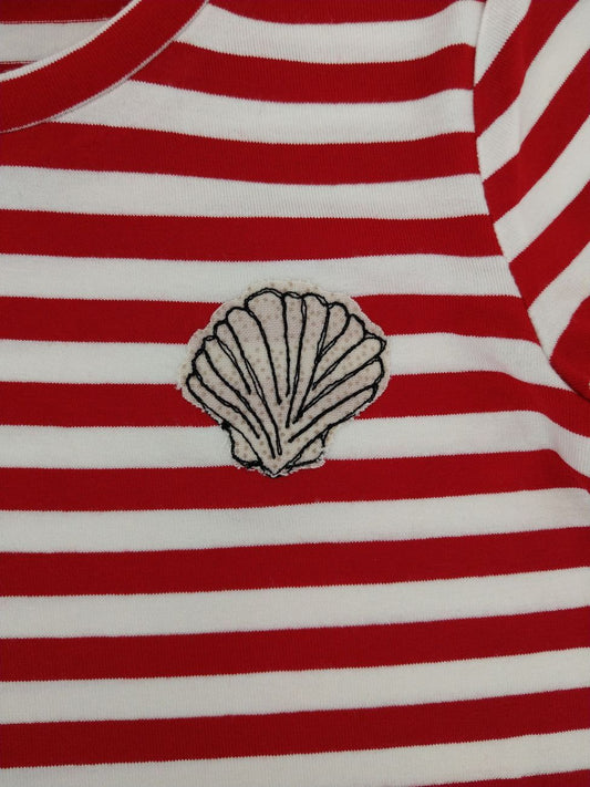 Maglietta a maniche corte a righe bianche e rosse con conchiglietta - taglia 3 anni pronta consegna
