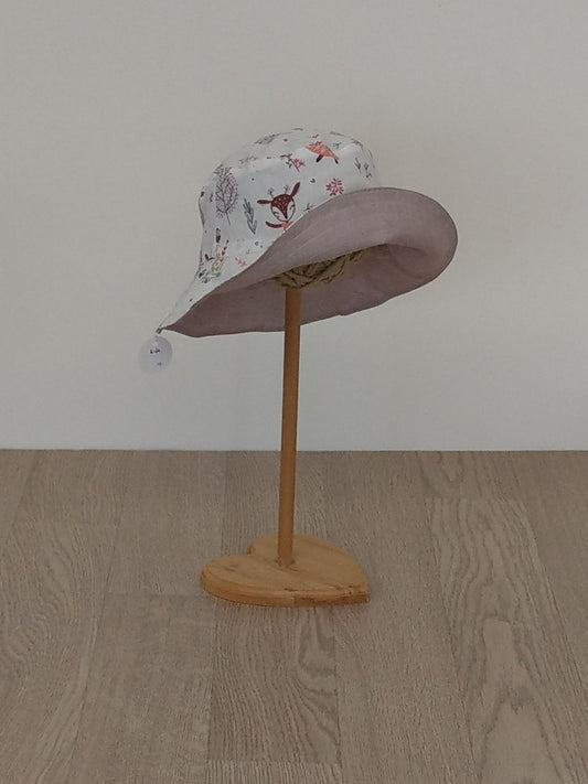 Cappellino pescatore bambino, cappellino parasole, cappellino double-face, tessuto con animaletti - Taglia 6-8 anni