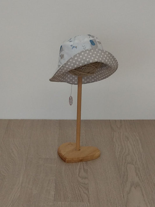 Cappellino pescatore, cappellino parasole double-face, elefantini e pois - Taglia 12-24 mesi