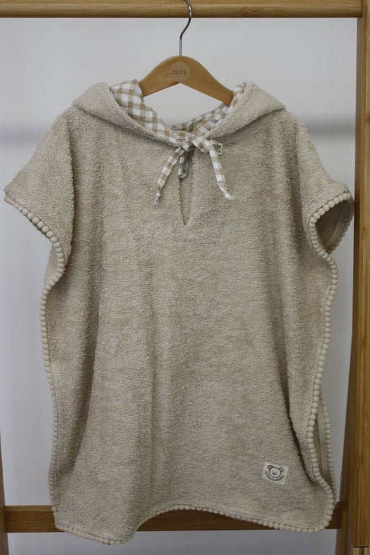 poncho bambina per la spiaggia, spugna beige e tessuto a fiori