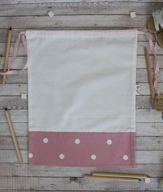 Sacchetto semplice in tela bianca+pois su fondo rosa