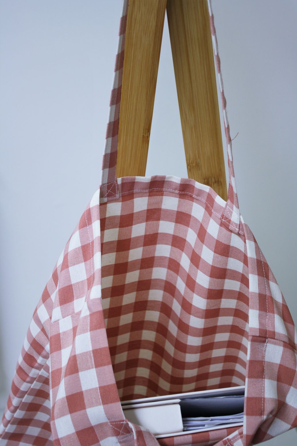 Shopper donna a quadri rosa antico aperta