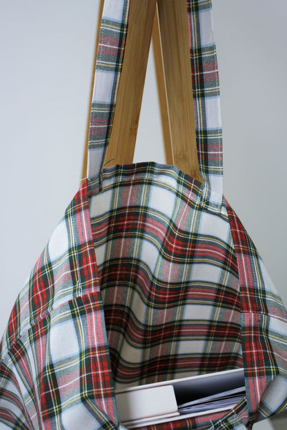 interno di shopper donna tessuto tartan bianco