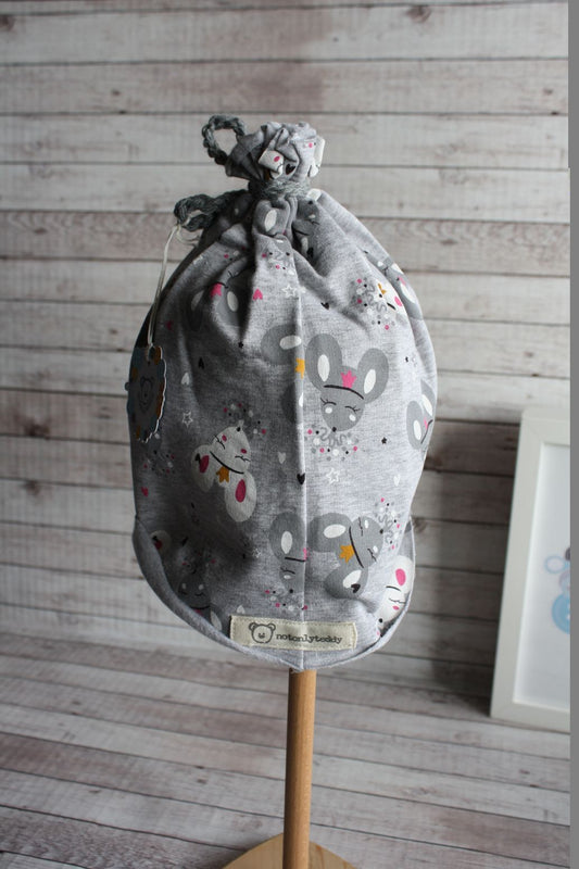 Berretto con fiocchetto - topoline - taglia 3-5 anni