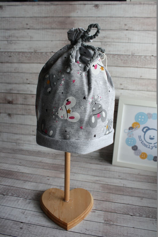 Berretto con fiocchetto - topoline - taglia 3-5 anni