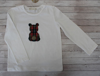 Maglietta natalizia a maniche lunghe con orsetto scozzese