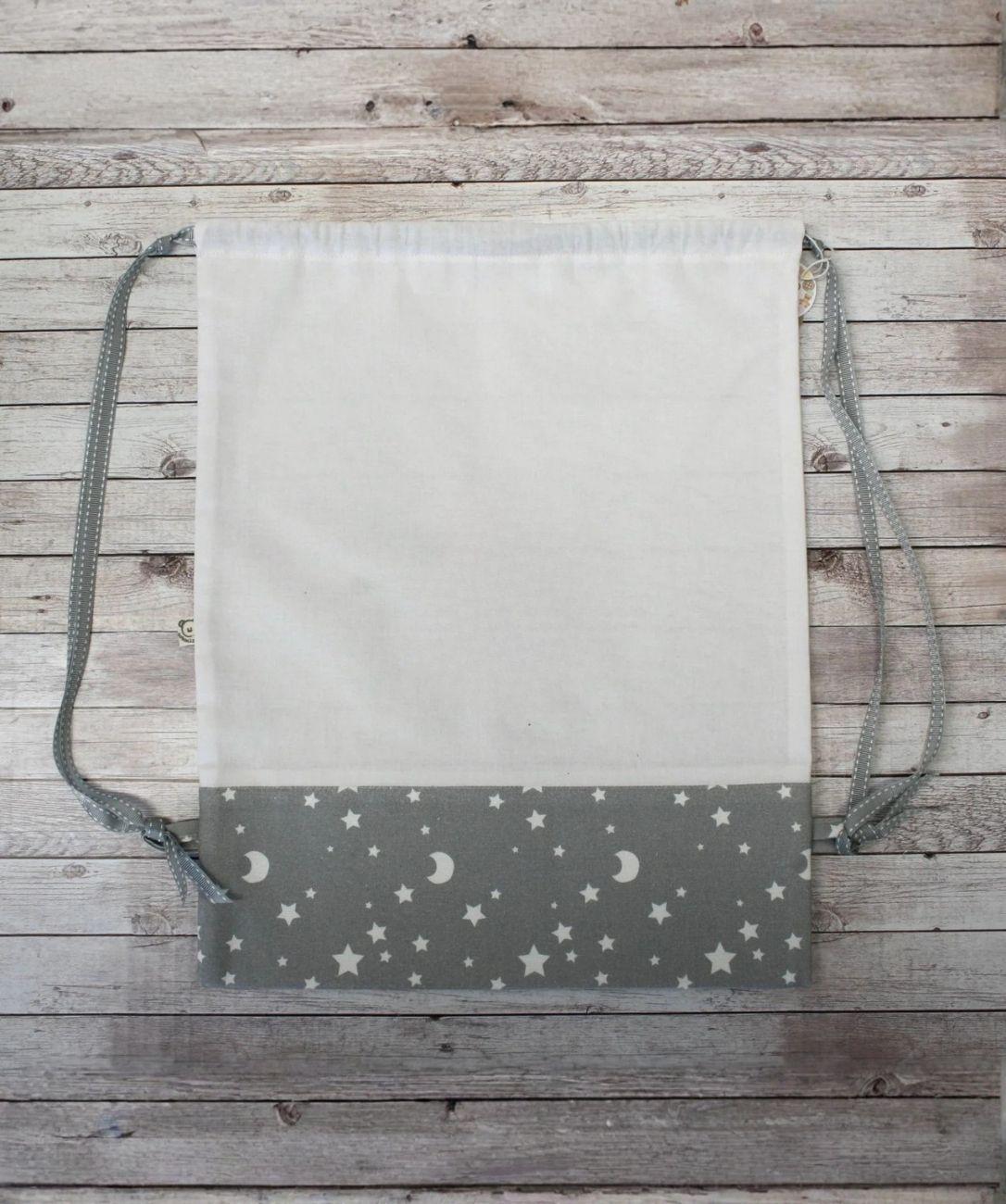 Sacchetto / Zainetto semplice bianco e grigio - stelline e lune COMPONIBILE